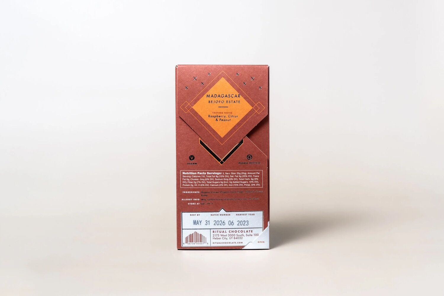 Ritual Chocolate Bejofo Estate Madagascar 75% Dark Chocolate Bar Back