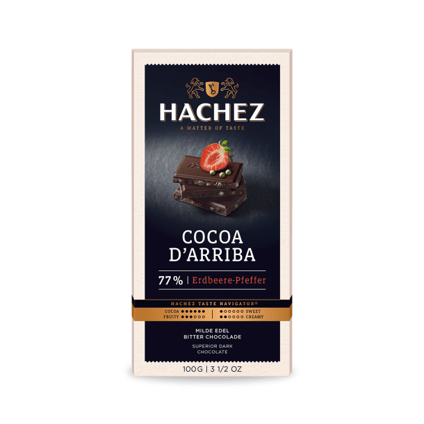 Hachez Cocoa d'Arriba Strawberry Peppercorn 77% Dark Chocolate Bar