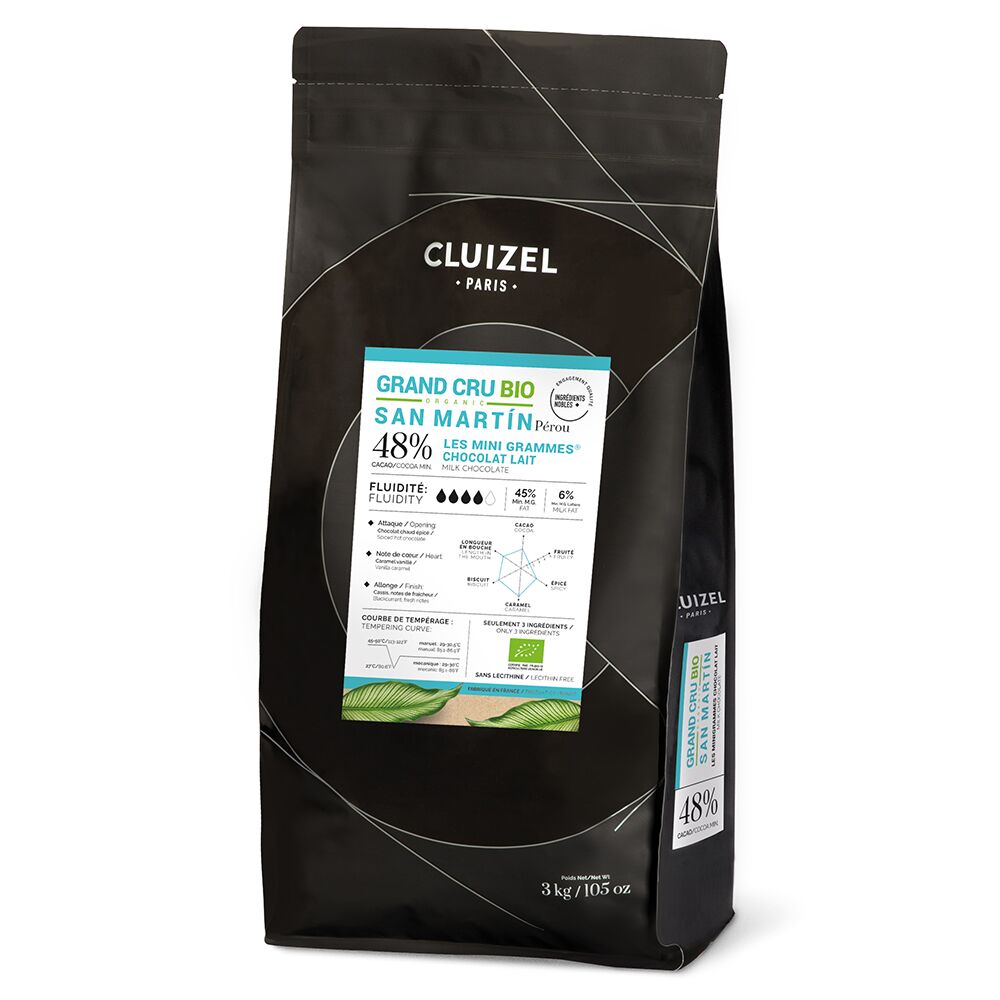Cluizel San Martín Peru Organic 48% Milk Chocolate Couverture Mini Grammes