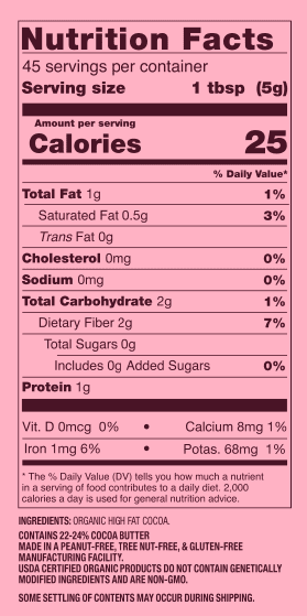 Guittard Organic Natural Cocoa Powder (8oz) nutrition