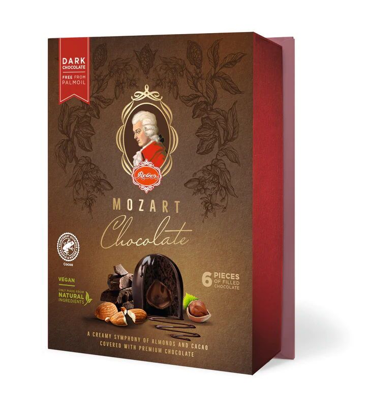 Reber Mozart 6-Piece Dark Chocolate Kugeln Portrait Box