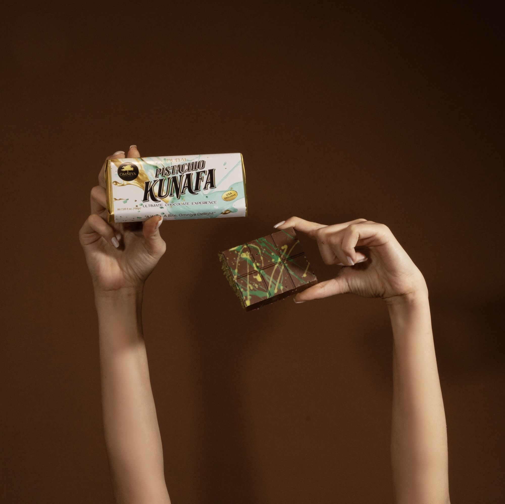 Omniya Delicacy Kunafa Dubai Chocolate Bar Open Lifestyle 3