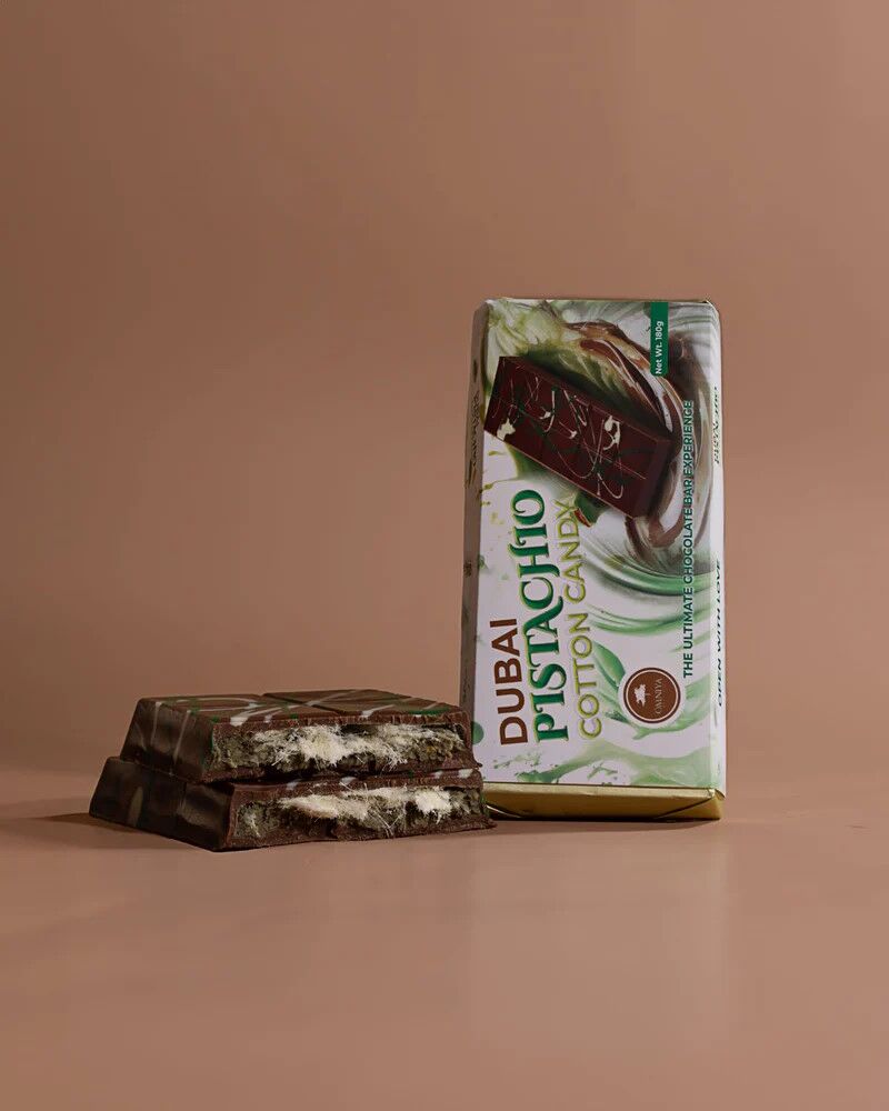Omniya Delicacy Pistachio Cotton Candy Dubai Chocolate Bar Open Lifestyle