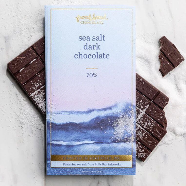 French Broad Chocolate 70% Dark Chocolate Bar with Sea Salt Lifestyle