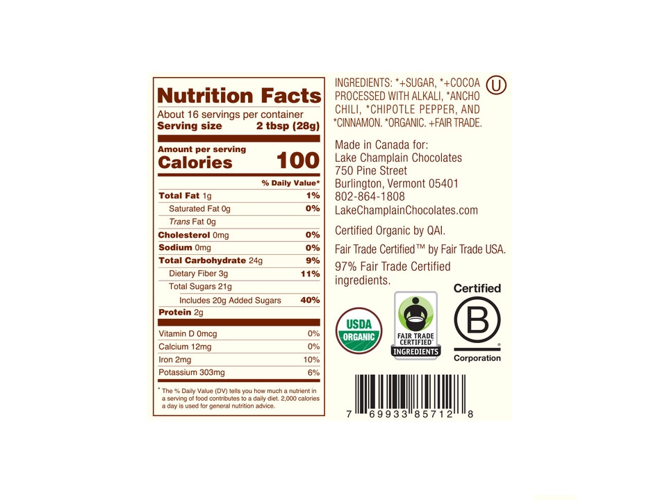 Lake Champlain Chocolates® Spicy Aztec Hot Chocolate Mix - Nutritional Info