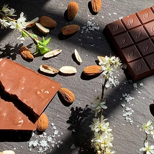 Willie's Cacao Rio Caribe Venezuela 41% Milk Chocolate Bar with Sea Kissed Almonds Lifestyle