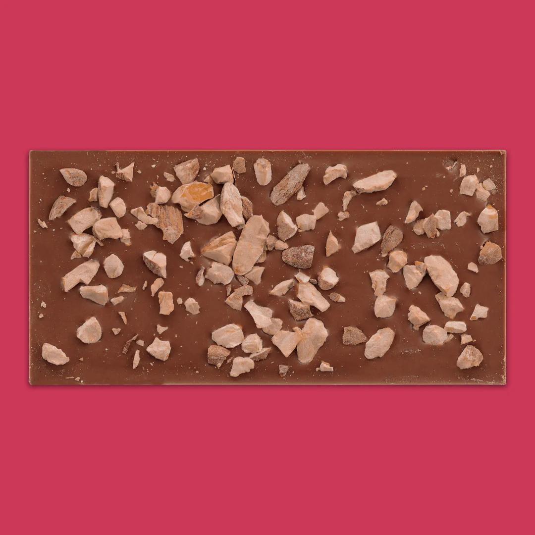 Omnom Chocolate Milk Chocolate Bar with Sea Salted Almonds Open