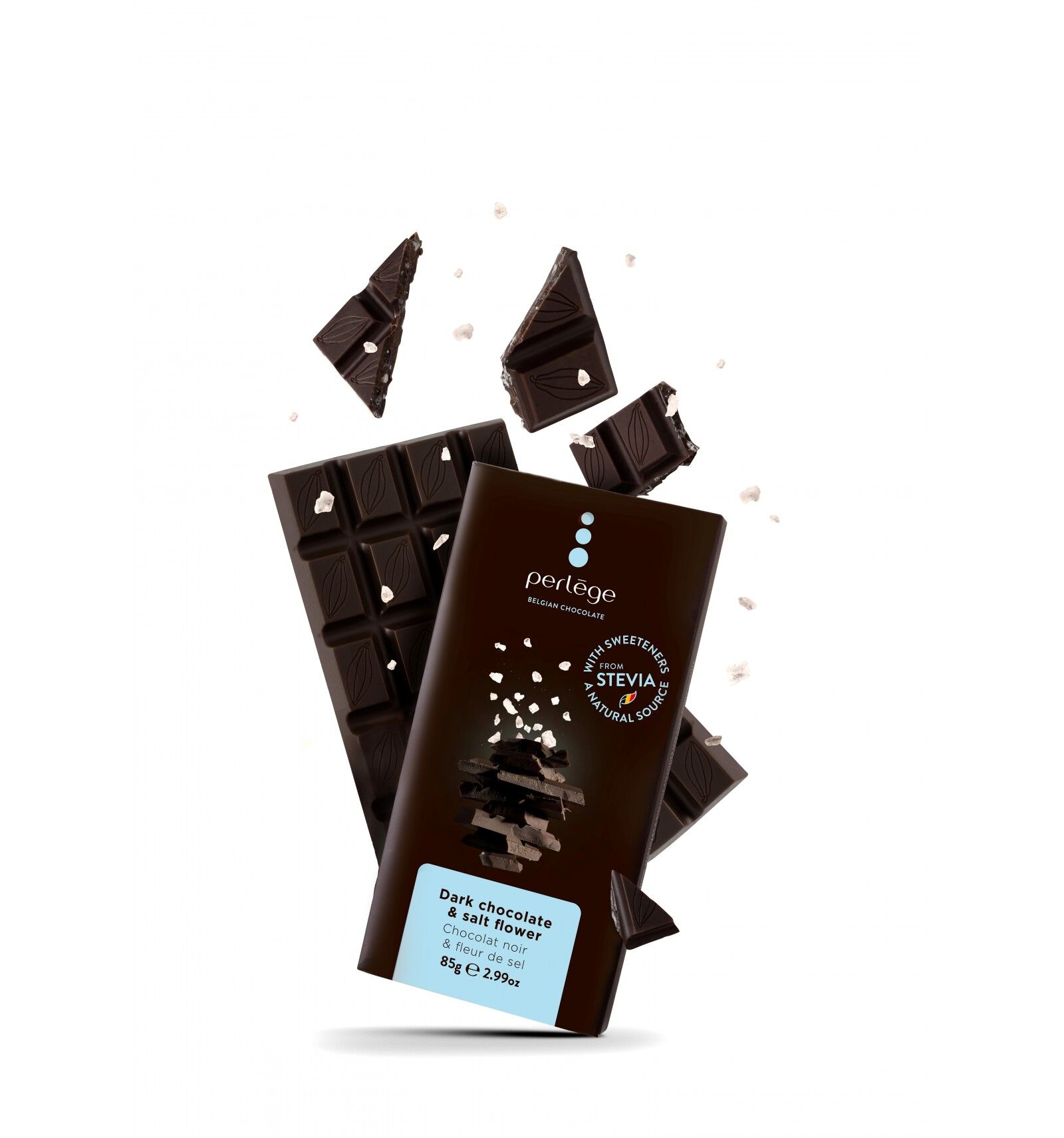 Perlège No-Sugar-Added 85% Dark Chocolate Bar with Fleur de Sel Lifestyle