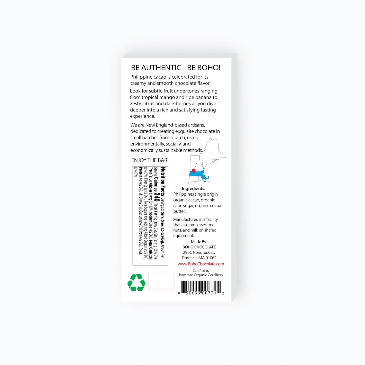BOHO Chocolate Philippines 70% Dark Chocolate Bar Back