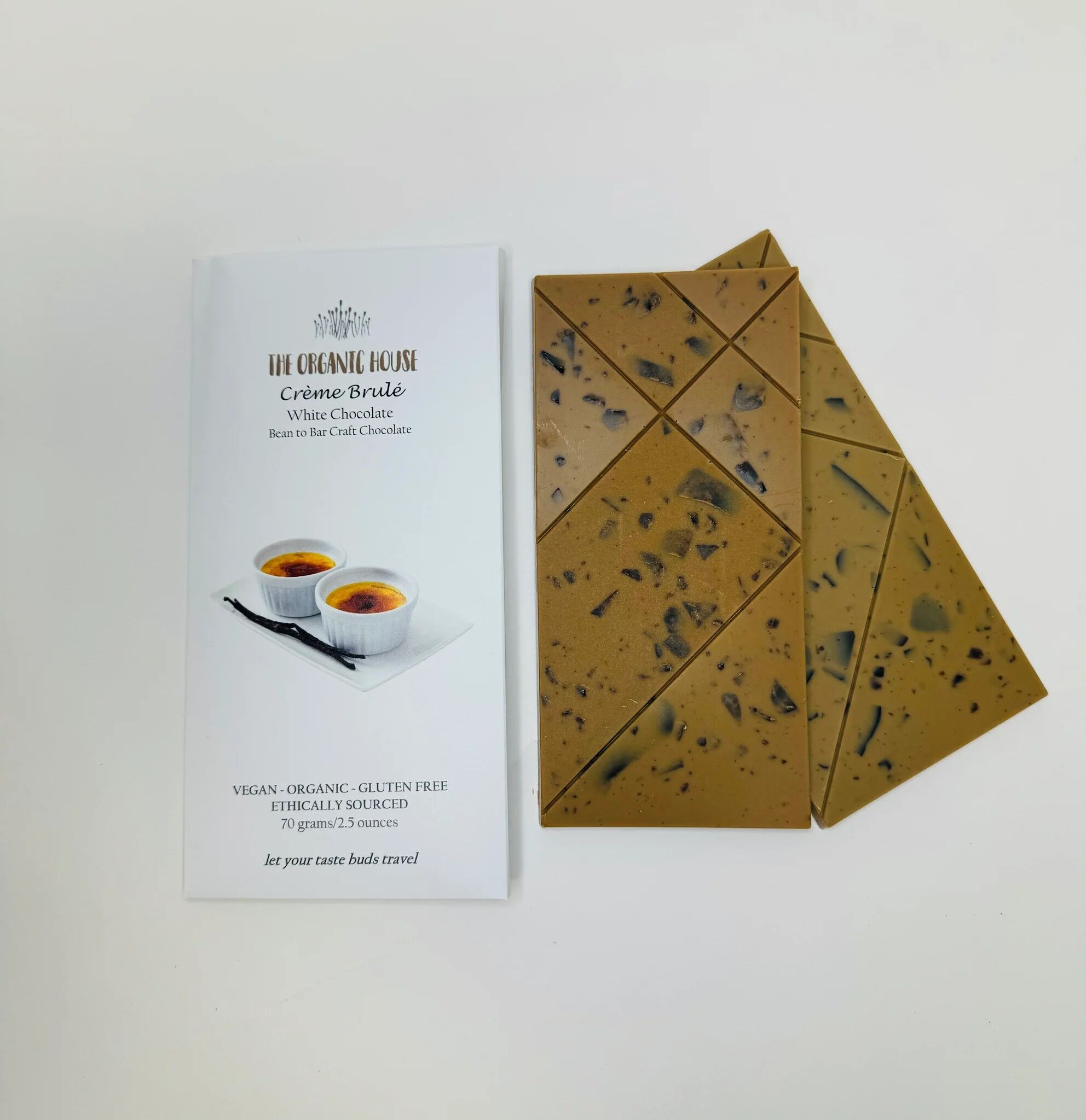 The Organic House Crème Brûlée White Mylk Chocolate Bar