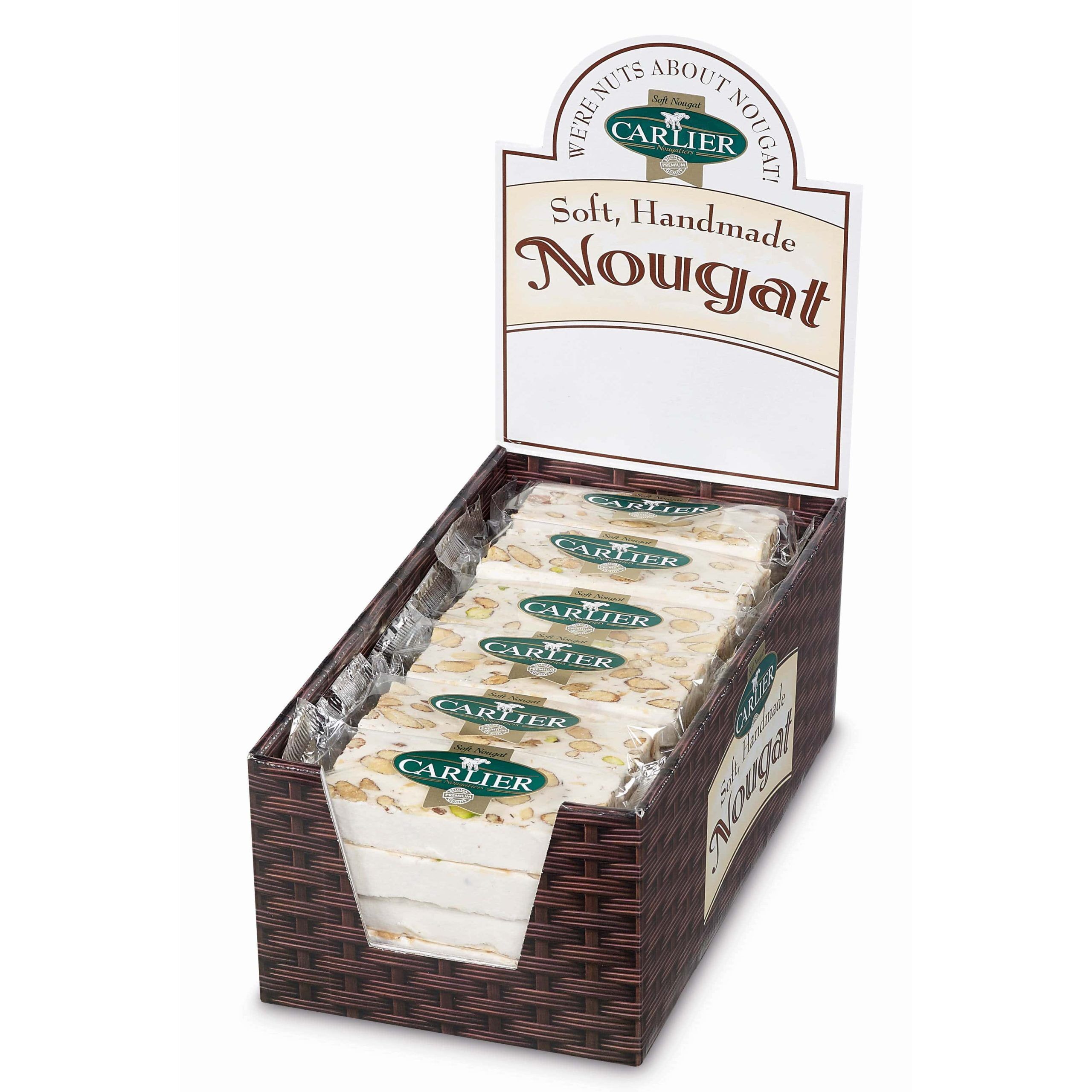 Carlier Vanilla Honey Nougat Bar with Almonds & Pistachios Display-min