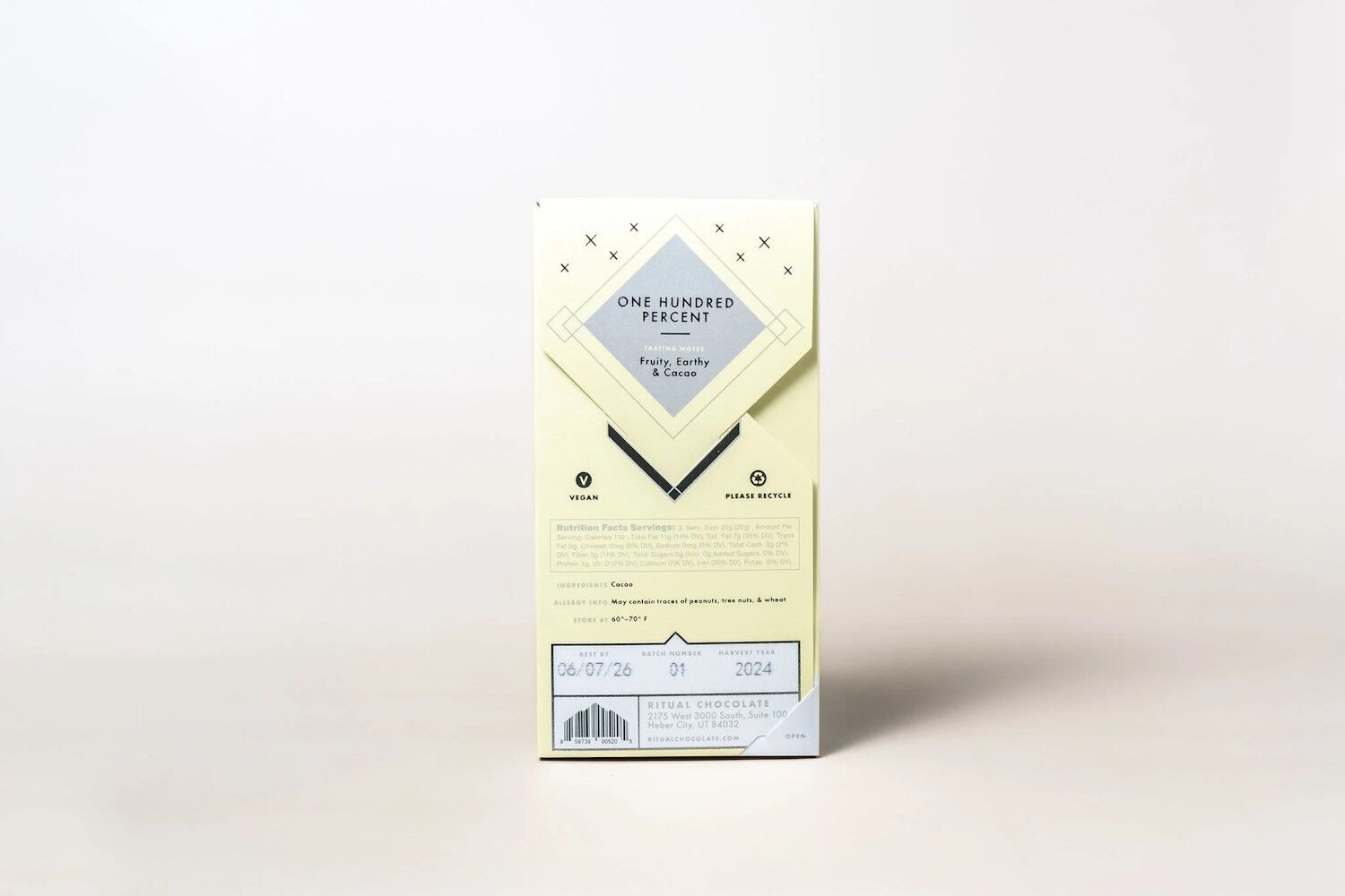 Ritual Chocolate One Hundred Percent 100% Dark Chocolate Bar Back