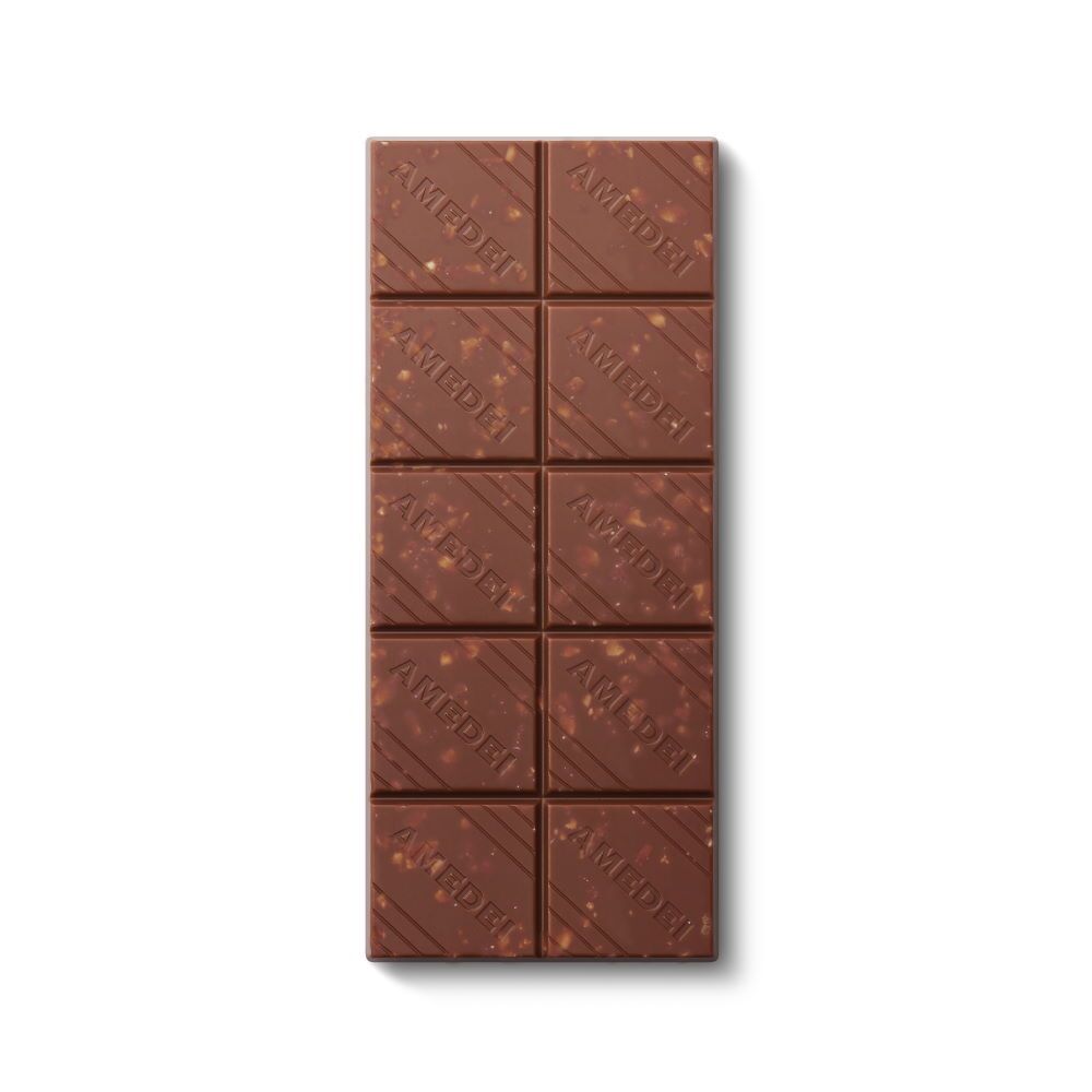 Amedei Milk Chocolate Bar with Hazelnuts Open