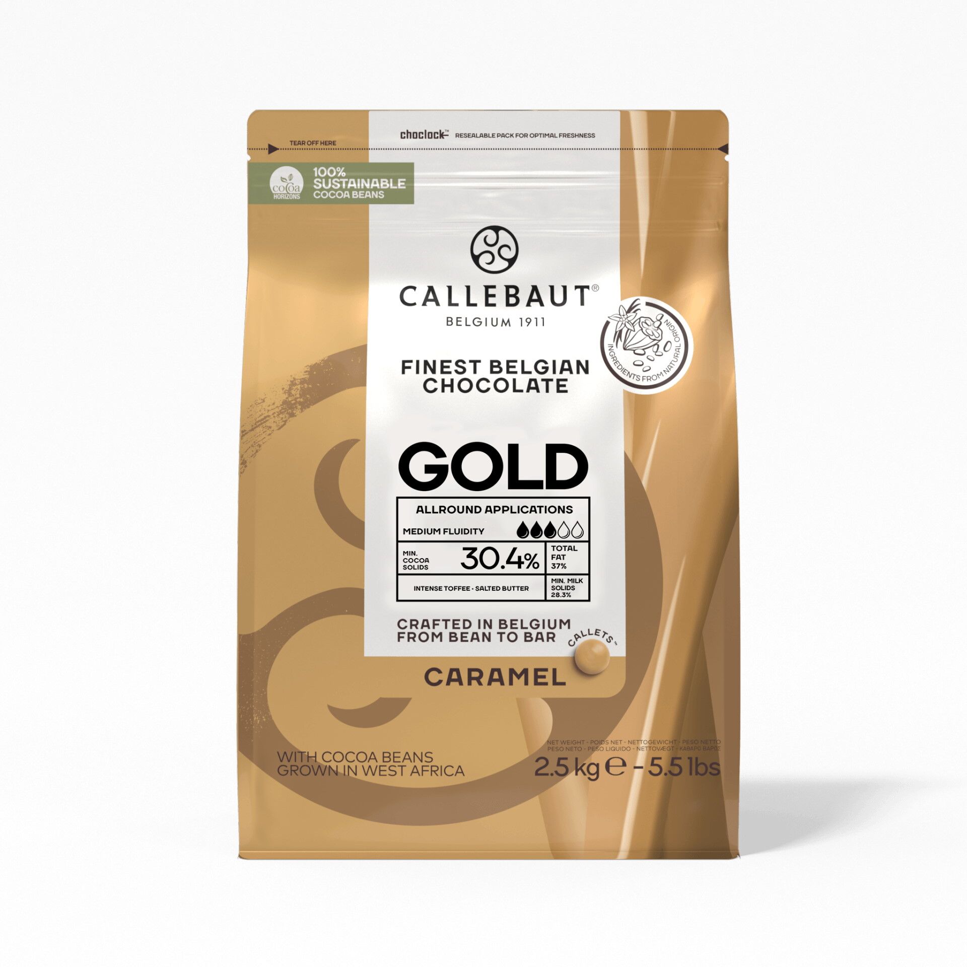 Callebaut Gold 30.4% Caramelized White Couverture Chocolate Callets