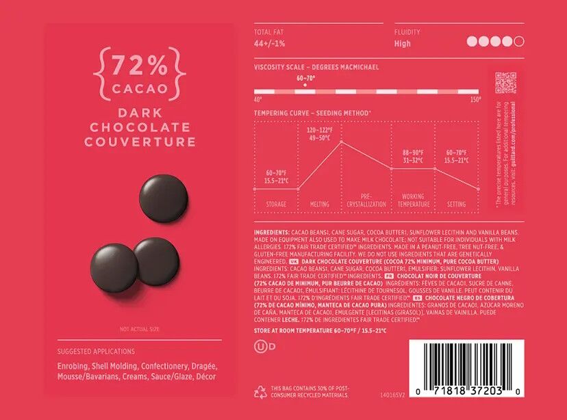 Guittard Coucher Du Soleil 72% Dark Couverture Chocolate Wafers Label