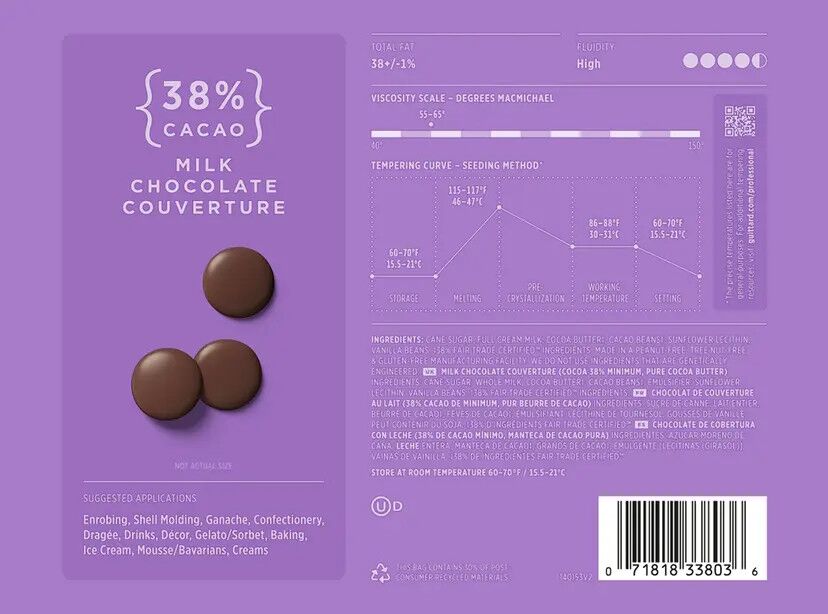 Guittard Soleil d’Or 38% Milk Couverture Chocolate Wafers Label