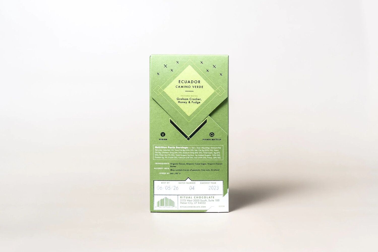 Ritual Chocolate Camino Verde Ecuador 75% Dark Chocolate Bar Back