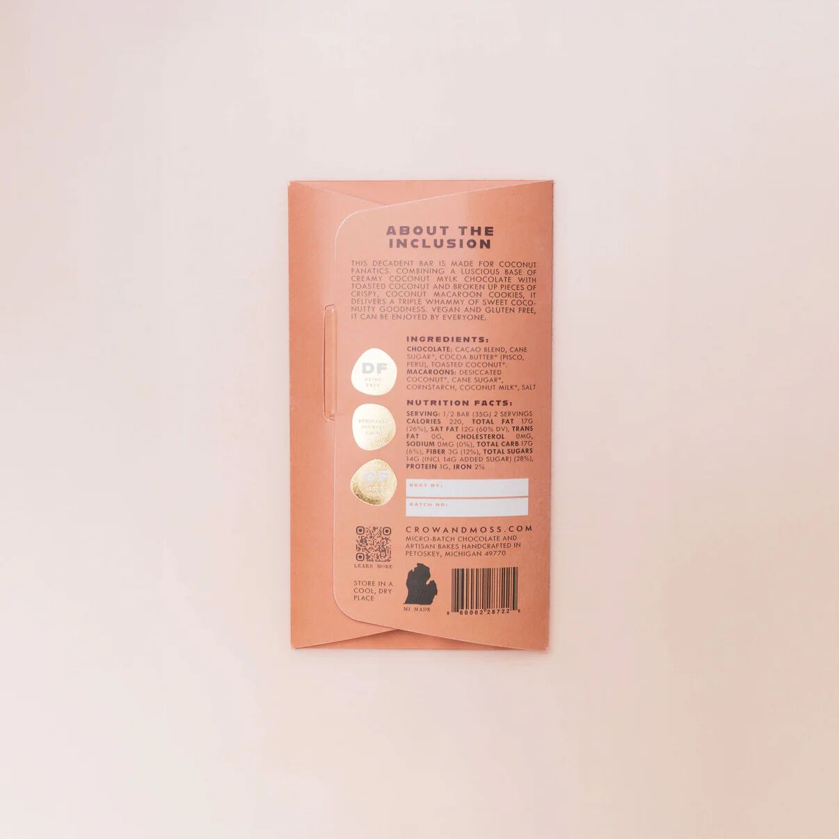 Crow & Moss 40% Coconut Mylk Bar with Coconut Macaroon Back