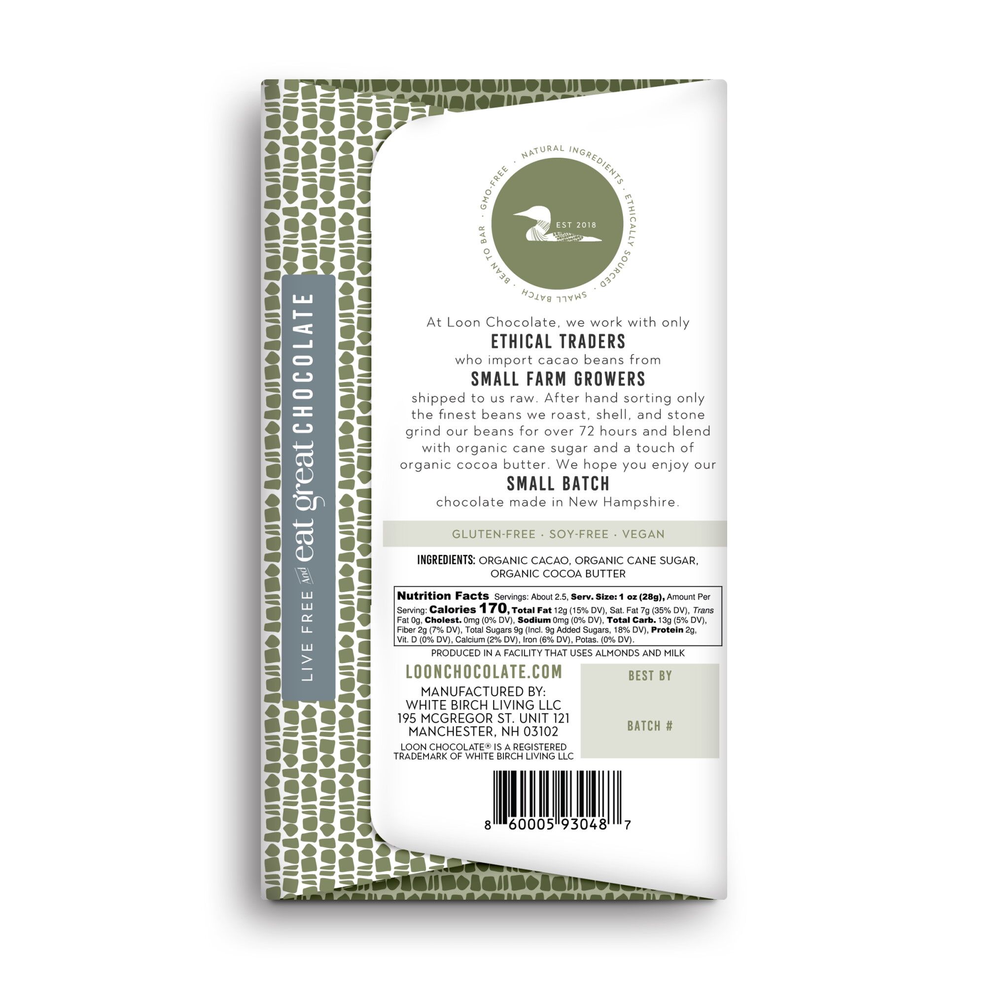 Loon Chocolate Maya Mountain Belize 75% Dark Chocolate Bar Back