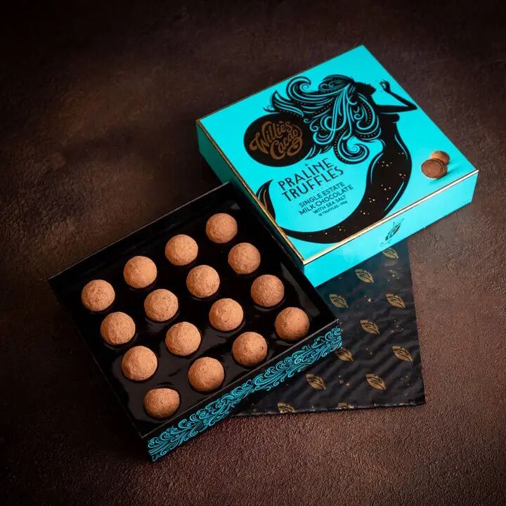Willie's Cacao 16-Piece Milk Chocolate Praline Truffles with Sea Salt Open Lifestyle
