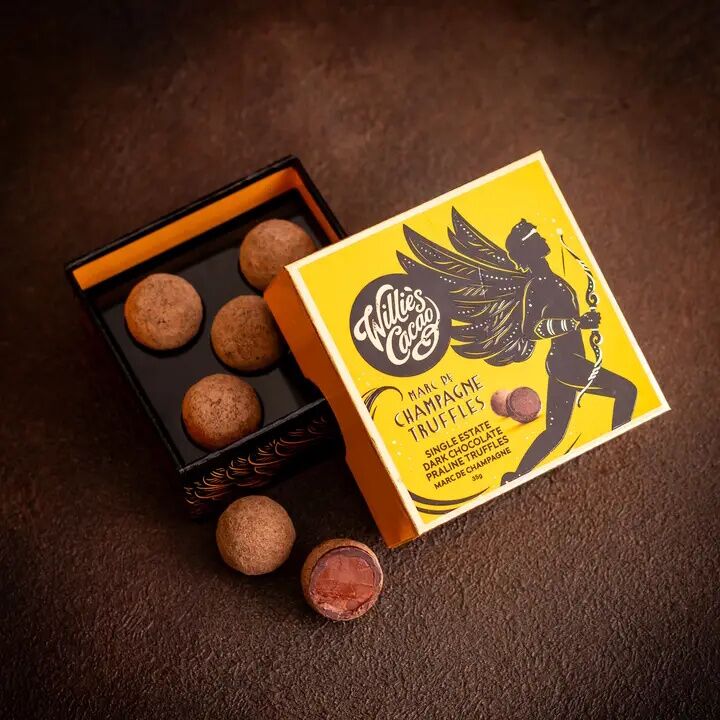 Willie's Cacao 5-Piece Dark Chocolate Praline Truffles with Marc de Champagne Open Lifestyle