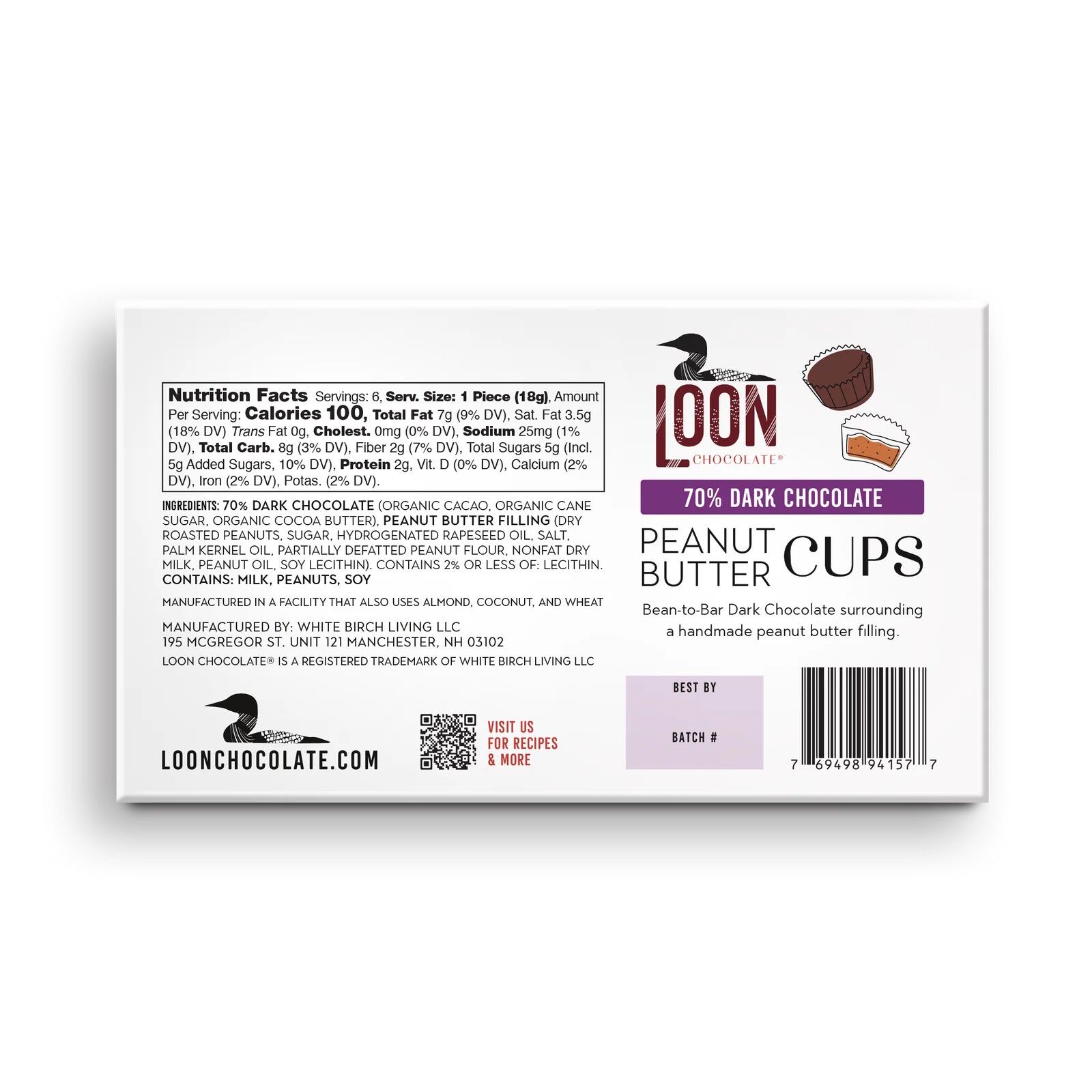Loon Chocolate 70% Dark Chocolate Peanut Butter Cups Back