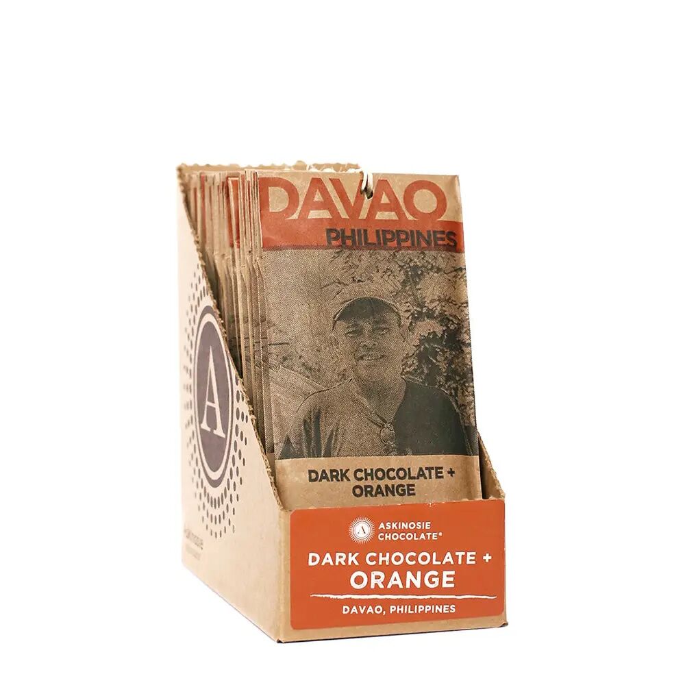 Askinosie Davao Philippines 58% Dark Chocolate Bar with Orange Case