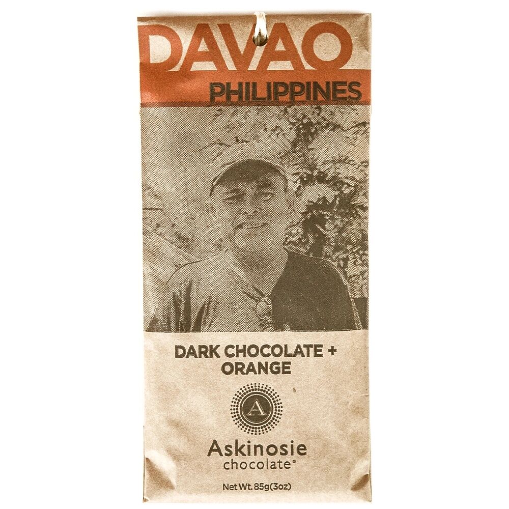 Askinosie Davao Philippines 58% Dark Chocolate Bar with Orange