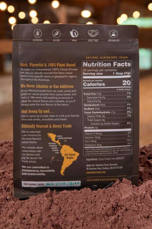 Goodnow Farms 100% Natural Cacao Powder Back