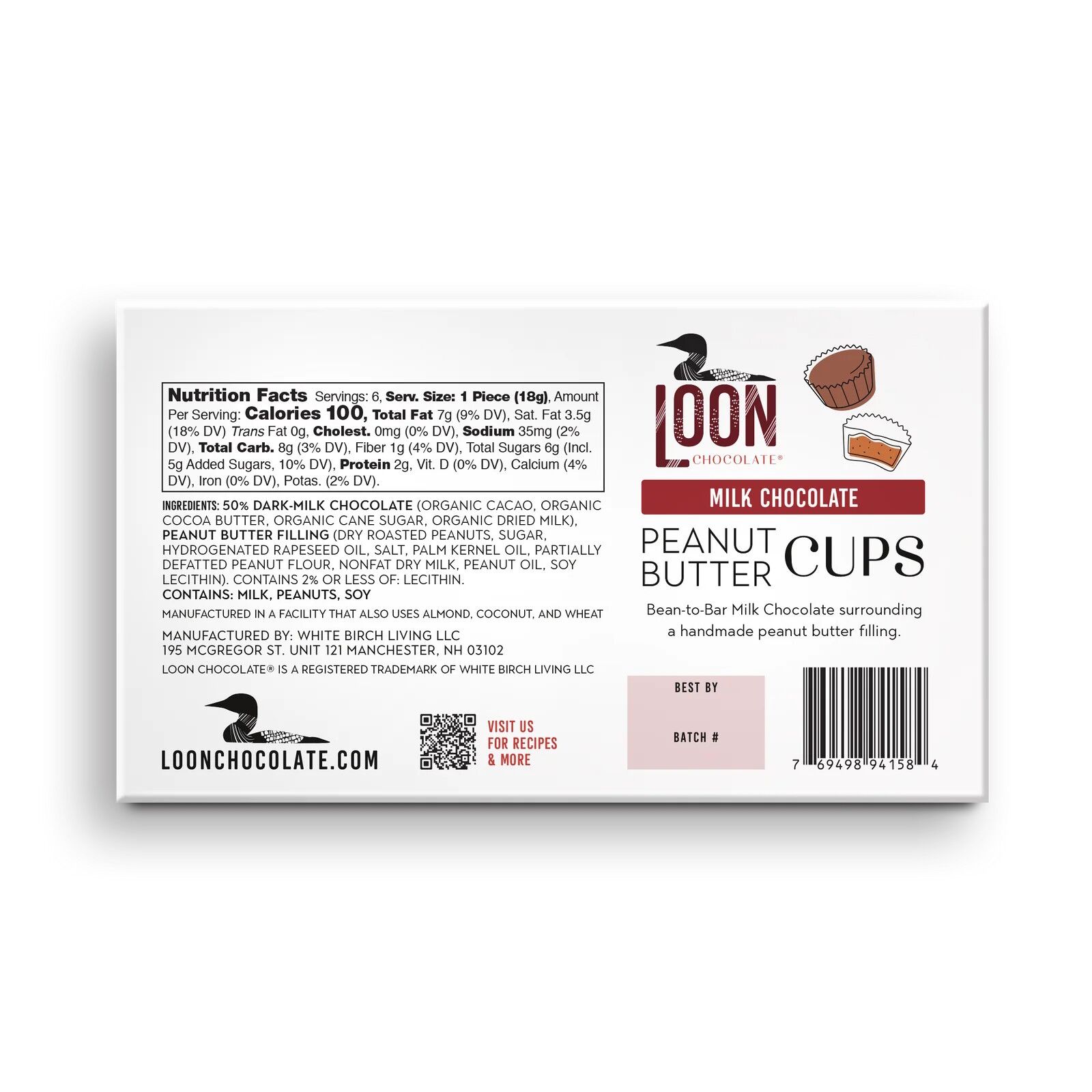 Loon Chocolate Milk Chocolate Peanut Butter Cups Back