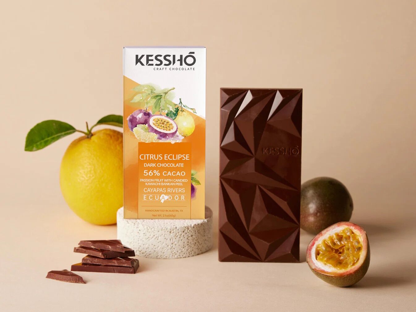 KESSHO Citrus Eclipse 56% Dark Chocolate Bar Lifestyle