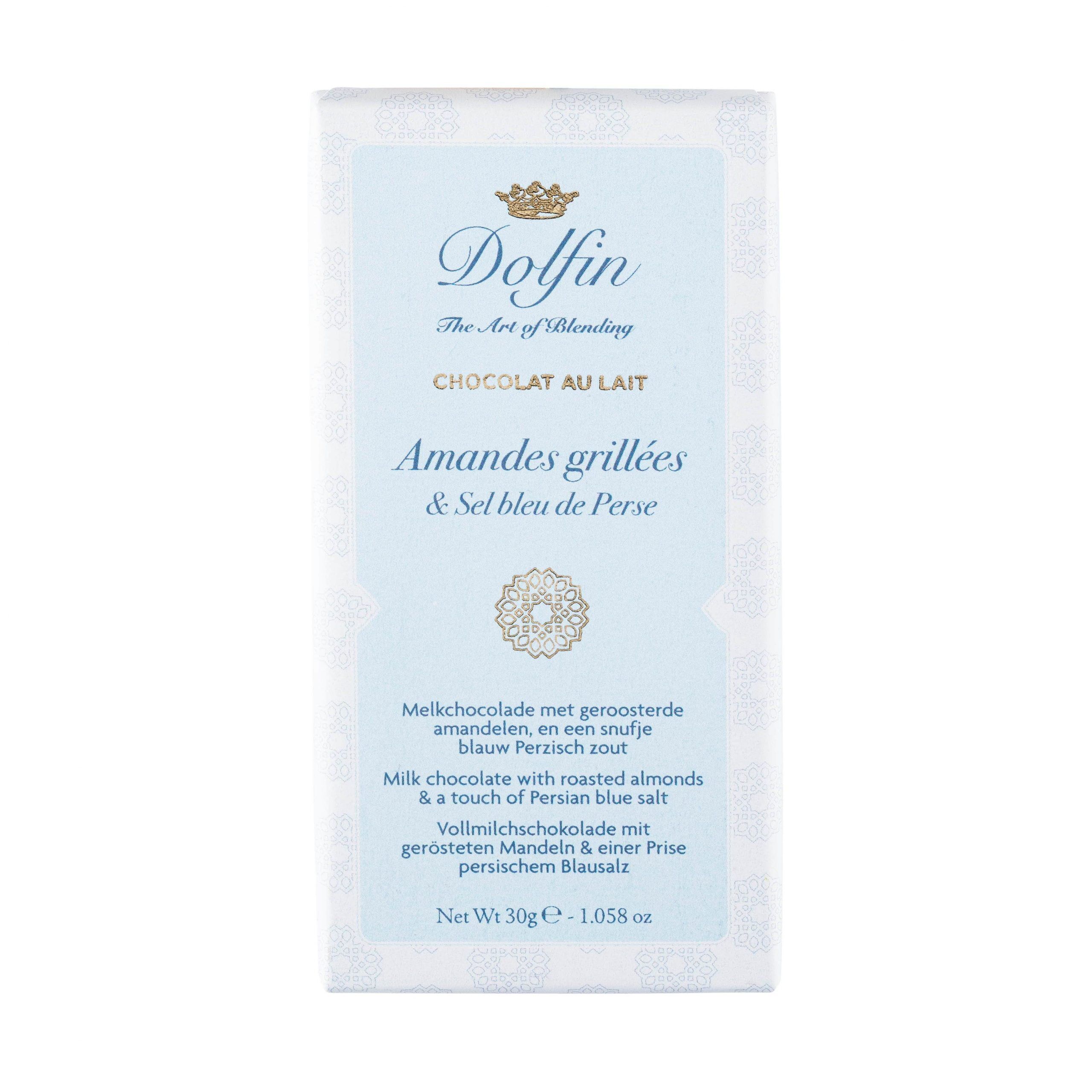 Dolfin 38% Milk Chocolate with Roasted Almonds and Persian Blue Salt-min
