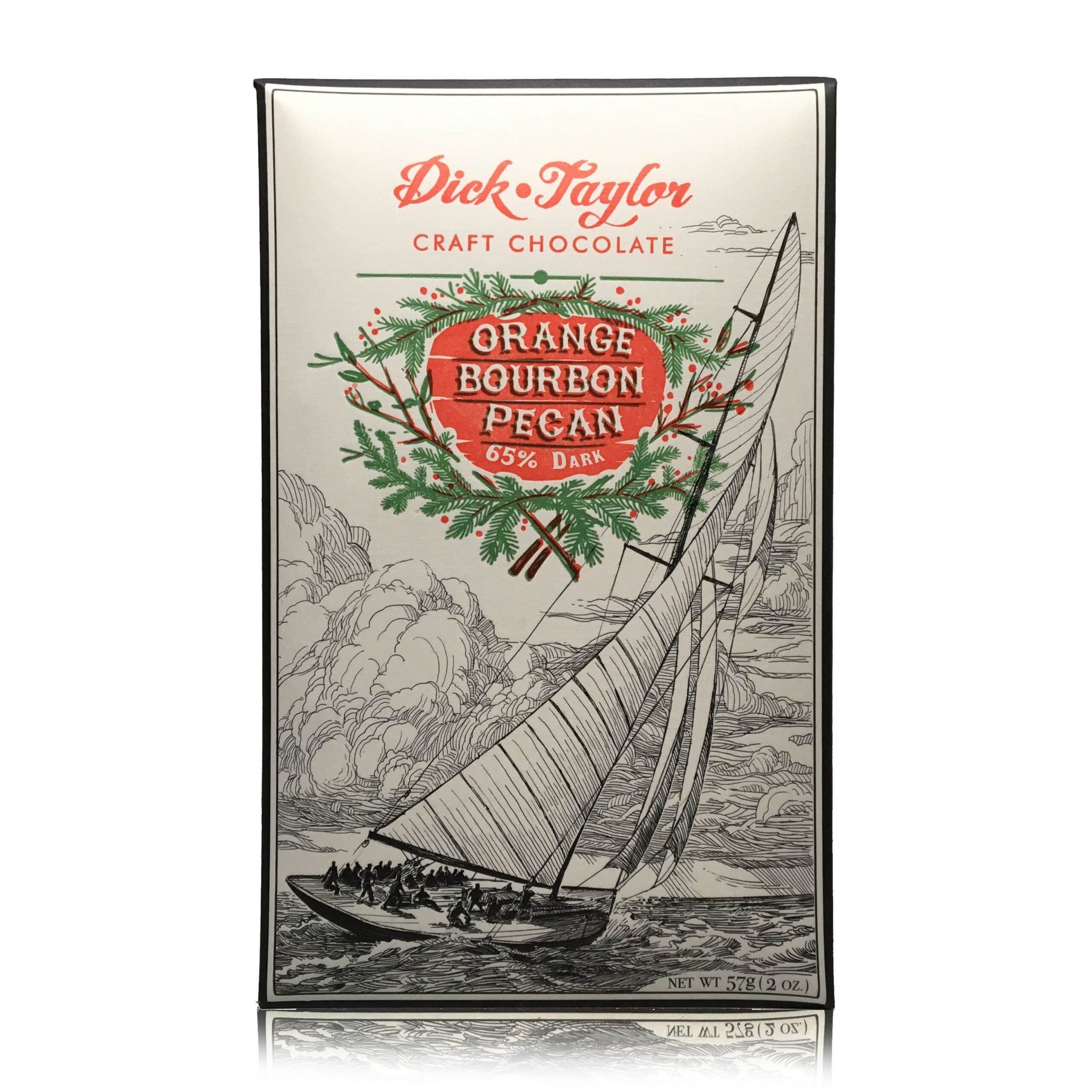Dick Taylor Orange Bourbon Pecan 65% Dark Chocolate Bar-min