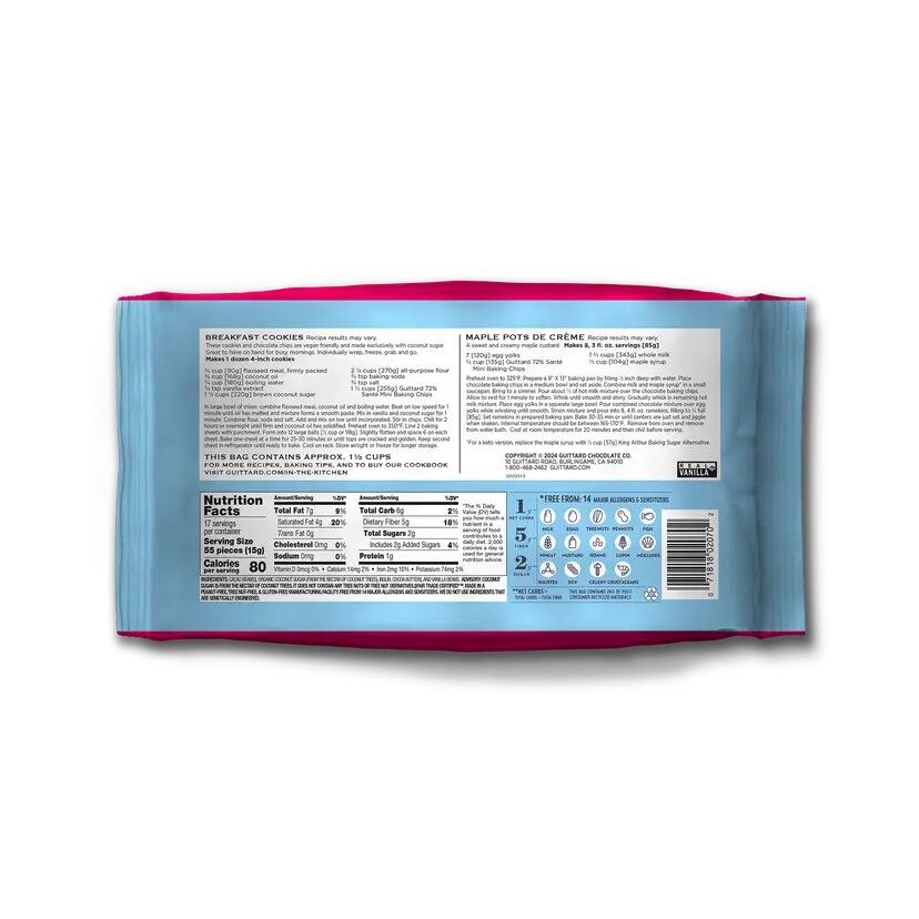 Guittard Santé No-Sugar-Added 72% Dark Chocolate Baking Chips (9oz) Back