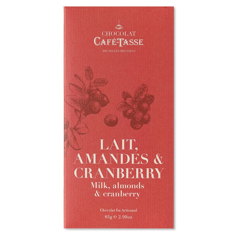 Café-Tasse 38% Milk Chocolate Bar with Almonds & Cranberries