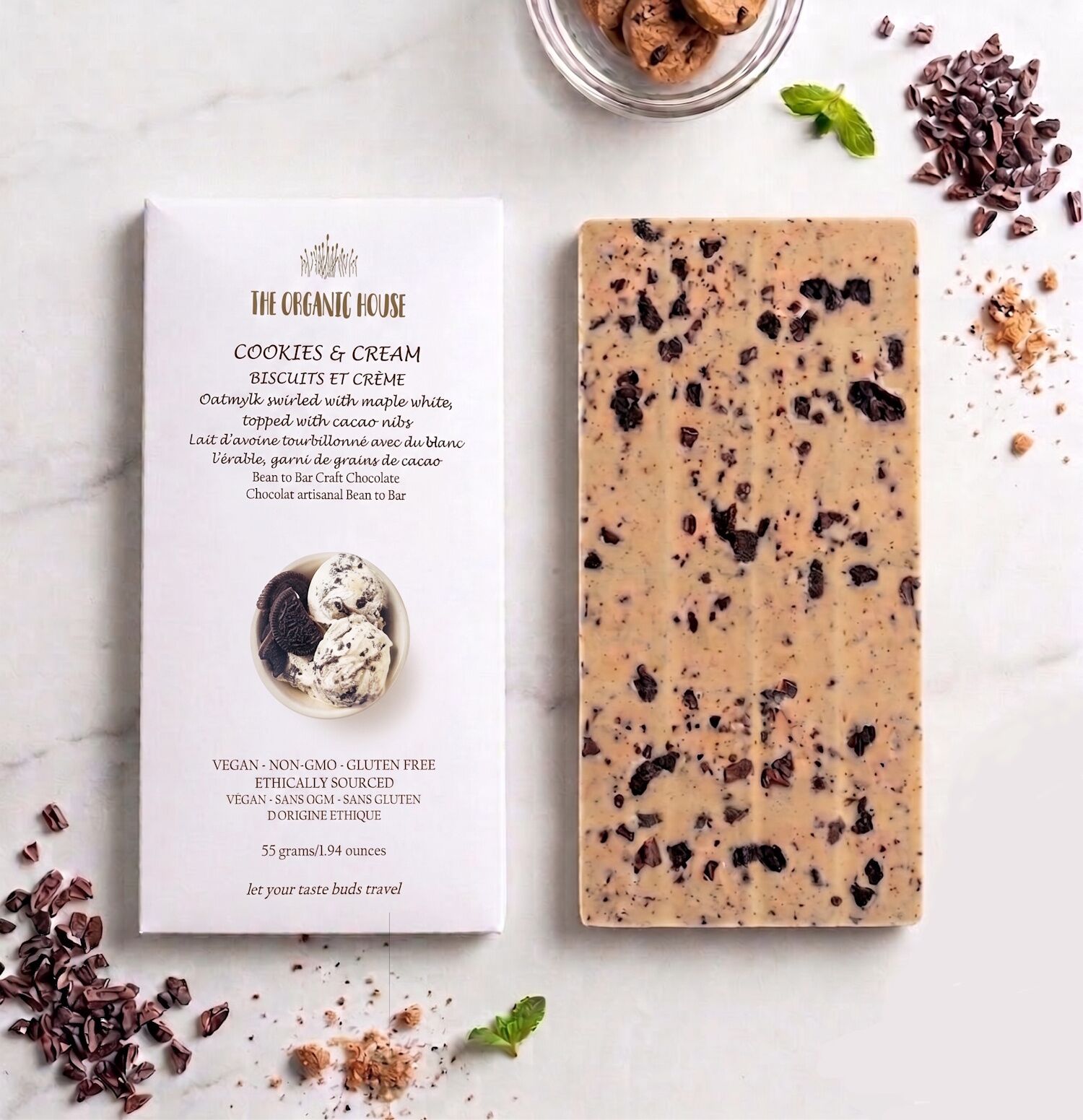 The Organic House Cookies & Cream White Chocolate Bar