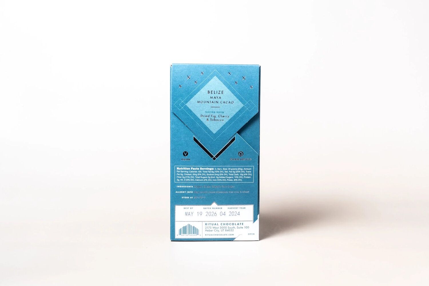 Ritual Chocolate Maya Mountain Belize 75% Dark Chocolate Bar Back