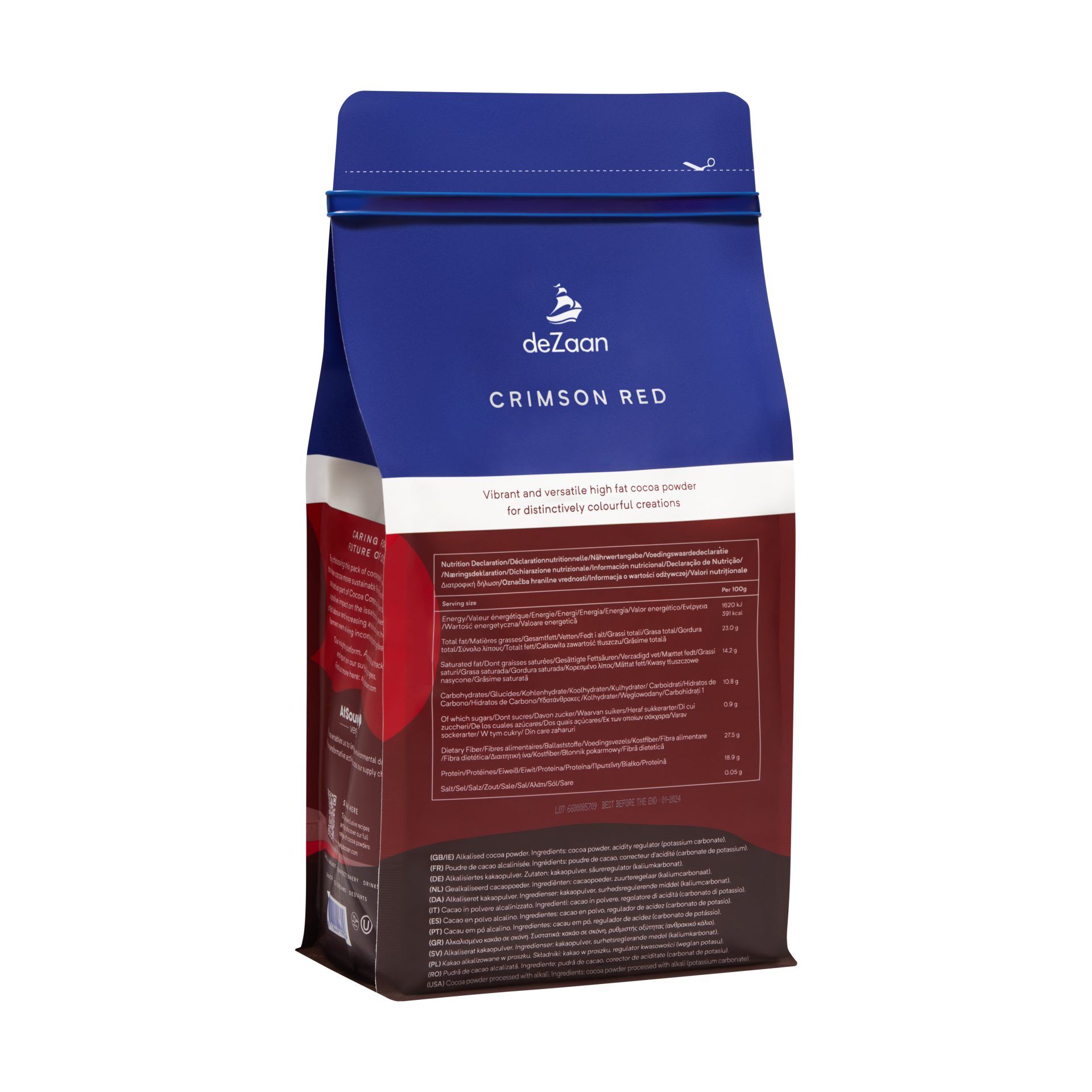 deZaan Crimson Red 22-24% Dutched Cocoa Powder Back 2023