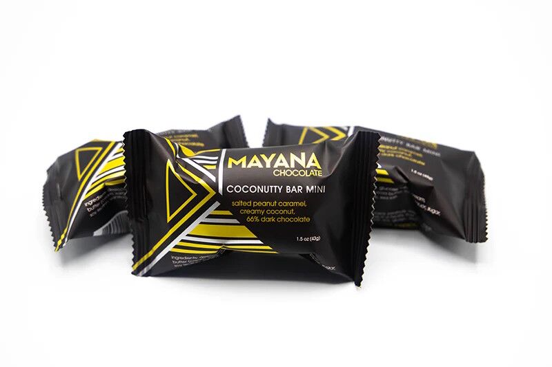 Mayana Chocolate Coconutty Bar 66% Dark Chocolate Bar with Salted Peanut Caramel & Creamy Coconut Lifestyle