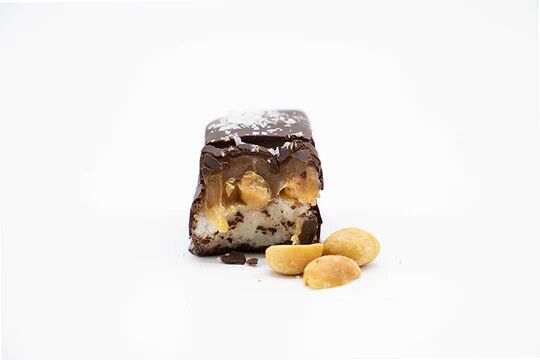 Mayana Chocolate Coconutty Bar 66% Dark Chocolate Bar with Salted Peanut Caramel & Creamy Coconut Open