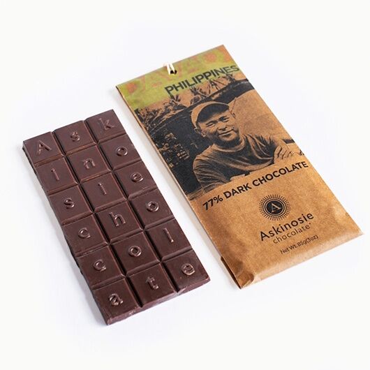 Askinosie Davao Philippines 77% Dark Chocolate Bar Open Lifestyle