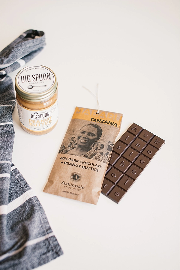 Askinosie Tanzania 60% Dark Chocolate Bar with Peanut Butter Lifestyle