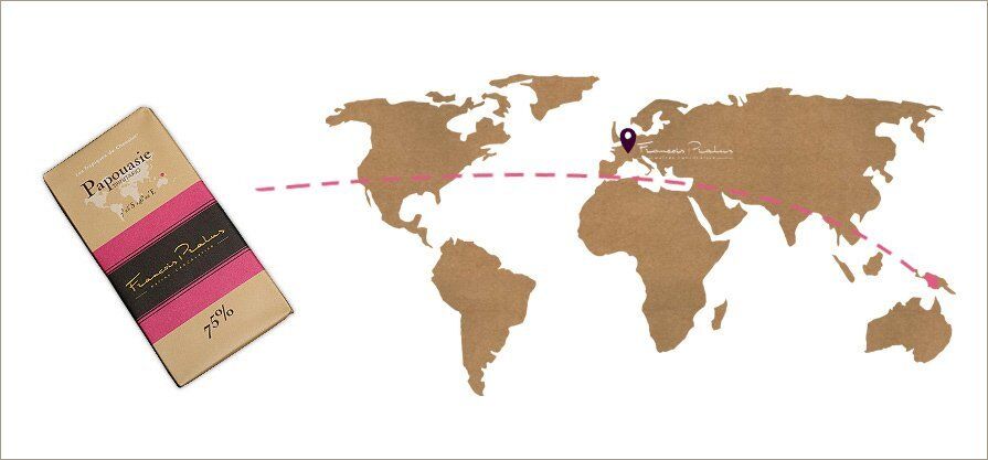 François Pralus Papouasie 75% Dark Chocolate Bar Map