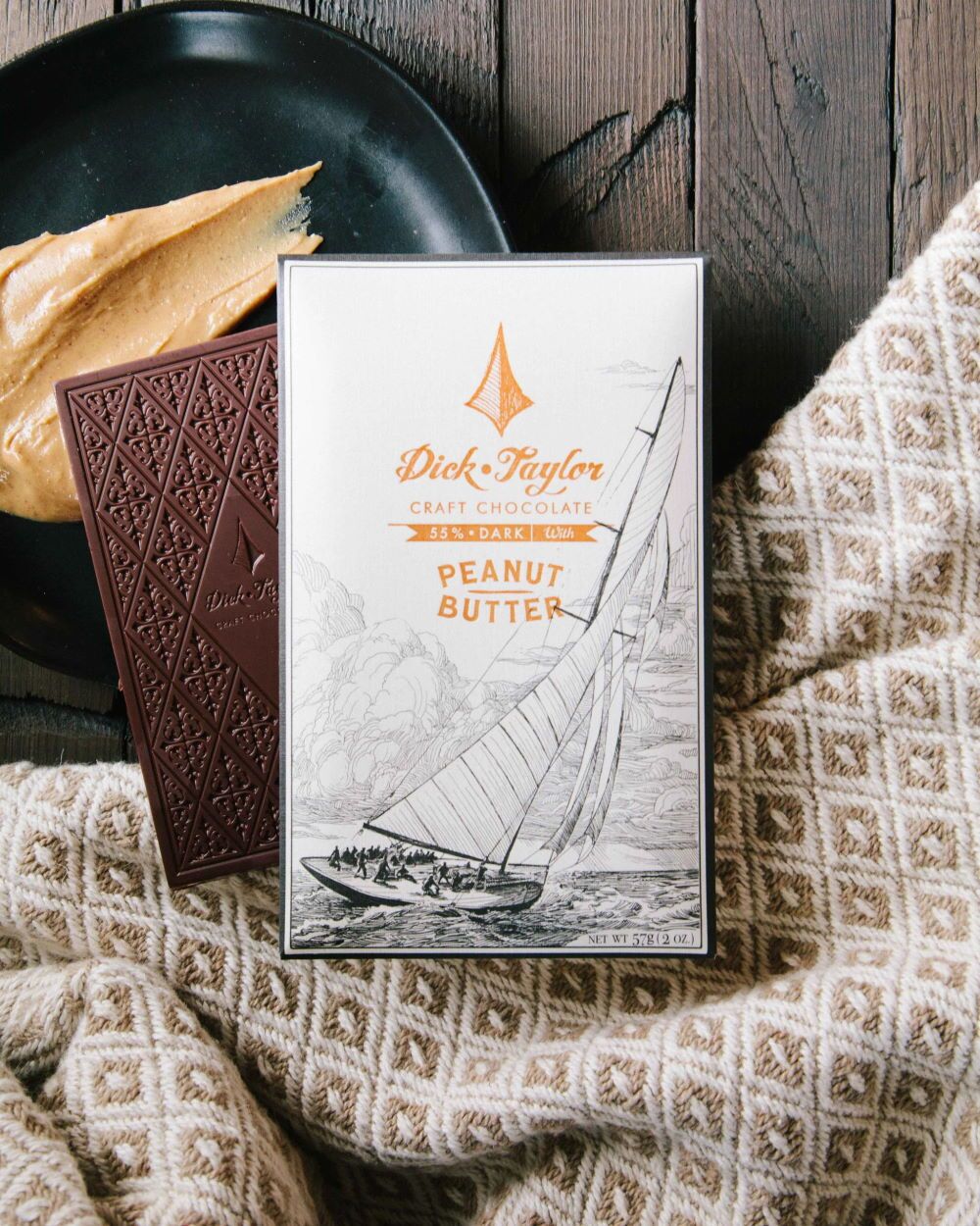 Dick Taylor Brazil 55% Dark Chocolate Bar with Peanut Butter Lifestyle