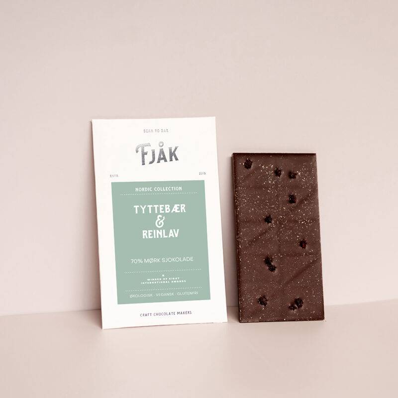 Fjåk Madagascar 70% Dark Chocolate Bar with Reindeer Moss & Lingonberry