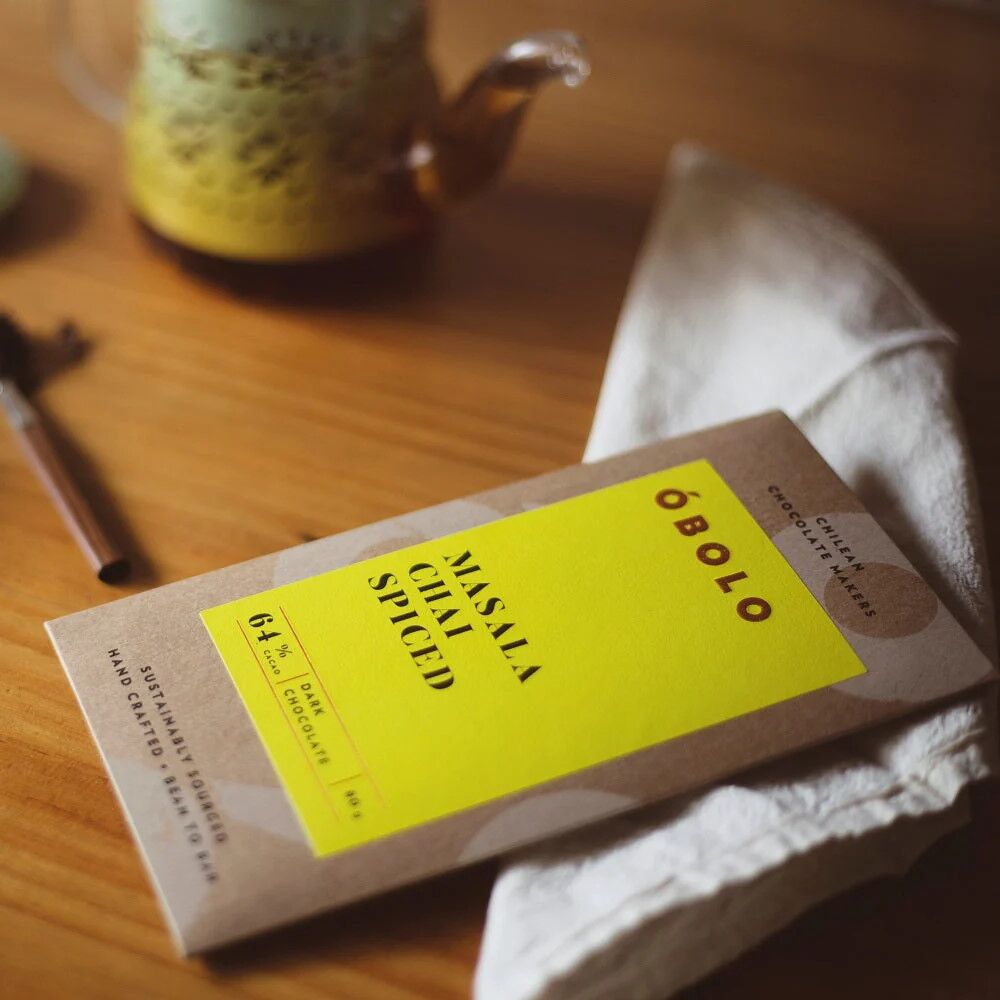 Obolo 64% Dark Chocolate Bar with Spiced Masala Chai Lifestyle
