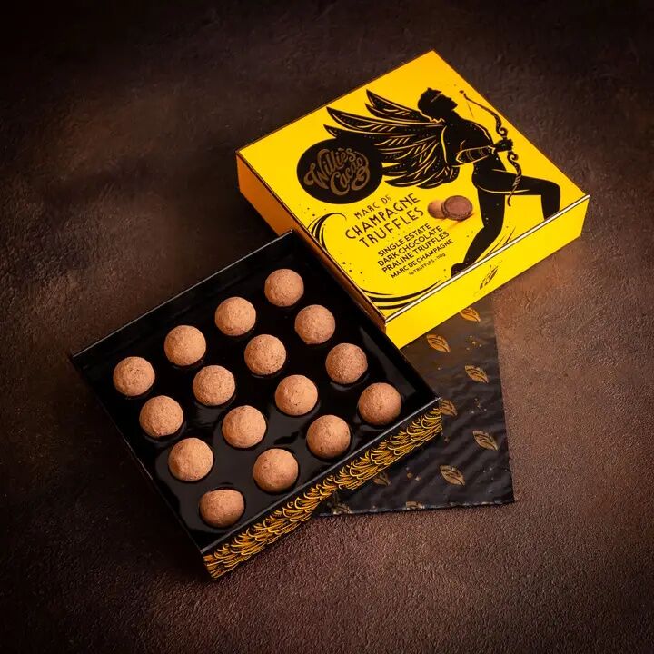 Willie's Cacao 16-Piece Dark Chocolate Praline Truffles with Marc de Champagne Open Lifestyle