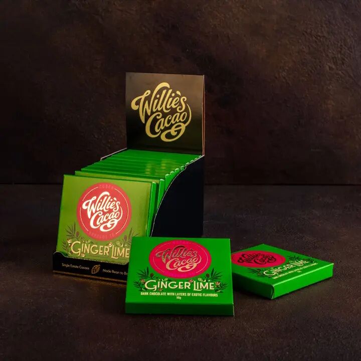 Willie's Cacao 70% Dark Chocolate Bar with Ginger & Lime Case