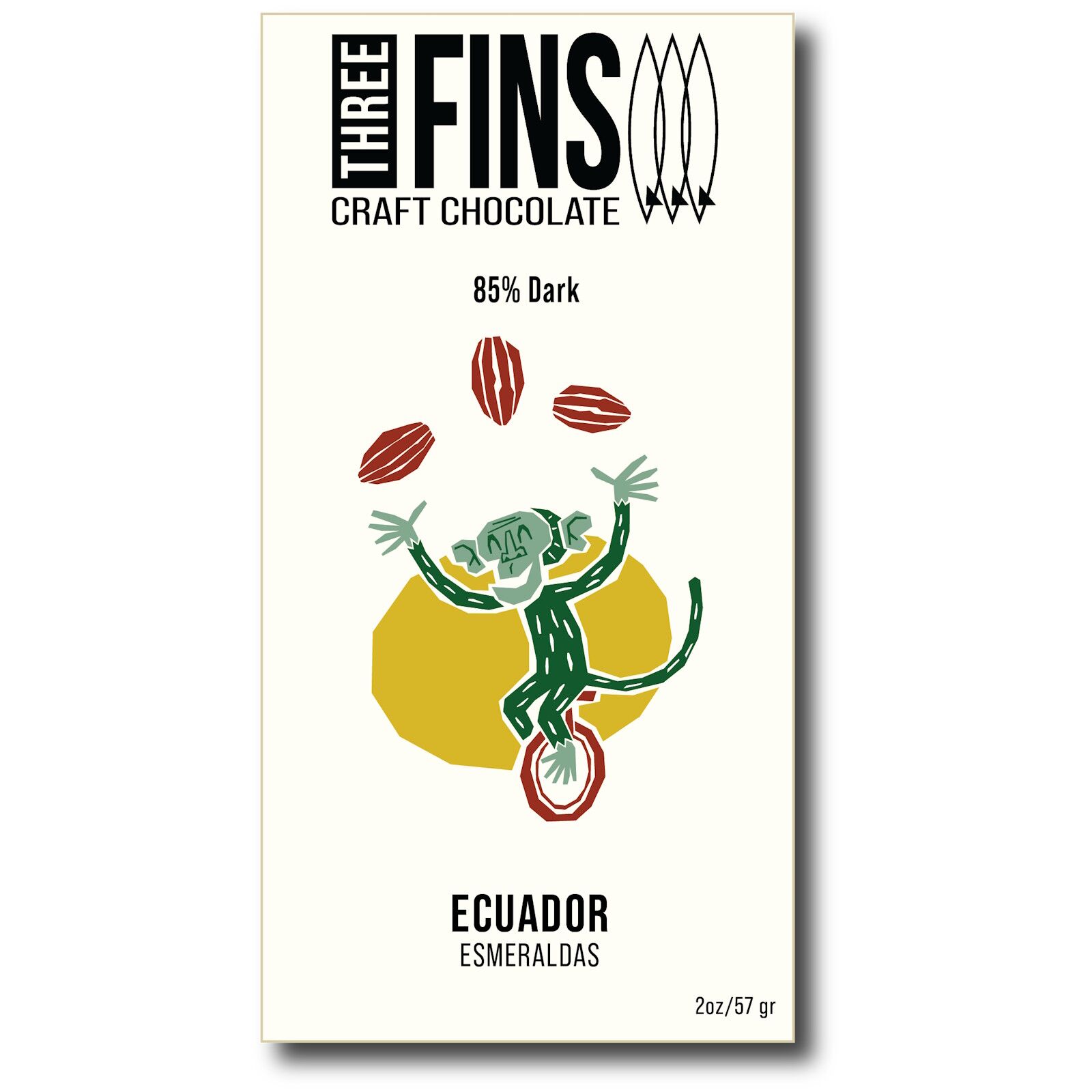Three Fins Craft Chocolate Esmeraldas Ecuador 85% Dark Chocolate Bar