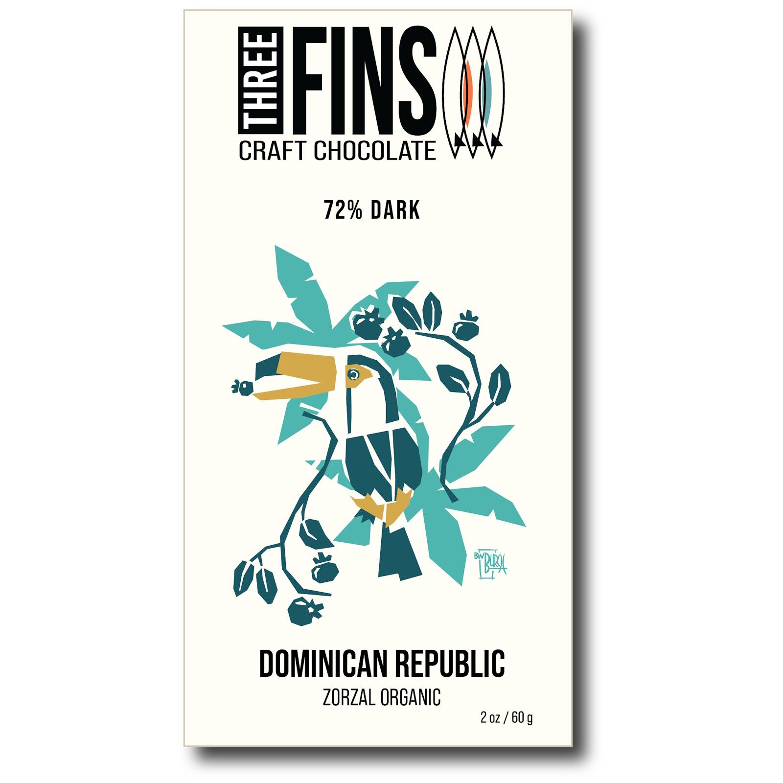 Three Fins Craft Chocolate Zorzal Dominican Republic 72% Dark Chocolate Bar